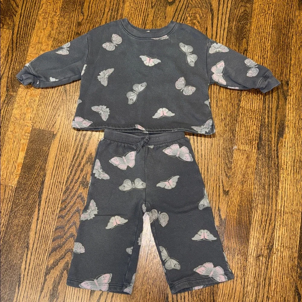 GAP Gray Butterfly Print Kids Matching Set 12-18 Months